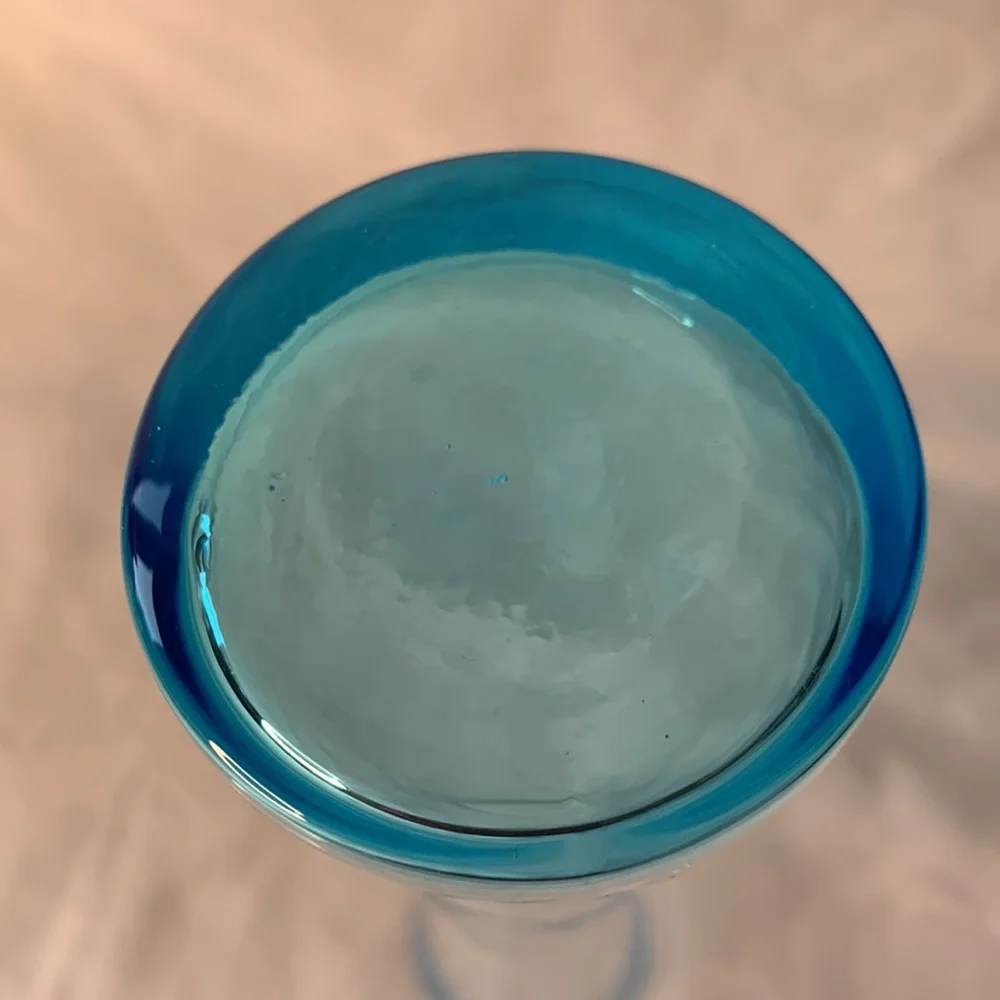 Ice Blue Bud Vase Etched Grapes 9.5” tall - Picture 3 of 4